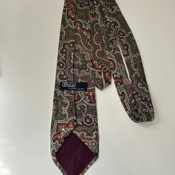 Ralph Lauren Brown and Green Paisley Silk Men’s Tie